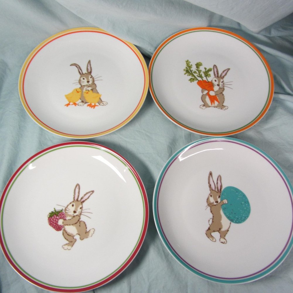 FOUR world market easter bunny rabbit & chick appetizer plates (w1876)